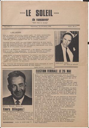 Le Soleil de Vancouver, April 26, 1968, page 1