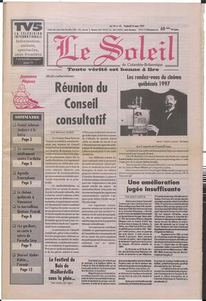 Le Soleil de Colombie-Britannique, March 14, 1997, page 1