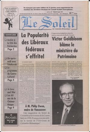 Le Soleil de Colombie-Britannique, January 24, 1997, page 1
