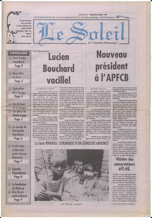 Le Soleil de Colombie-Britannique, November 29, 1996, page 1