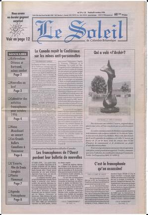 Le Soleil de Colombie-Britannique, October 4, 1996, page 1