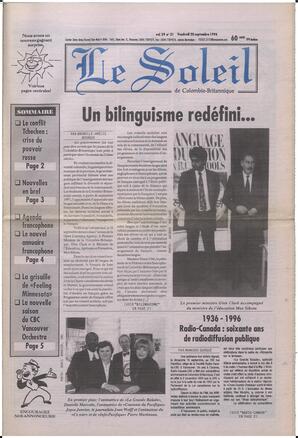 Le Soleil de Colombie-Britannique, September 20, 1996, page 1