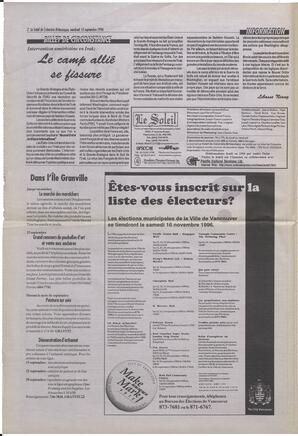 Le Soleil de Colombie-Britannique, September 13, 1996, page 2