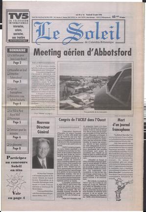 Le Soleil de Colombie-Britannique, August 16, 1996, page 1