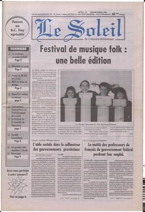 Le Soleil de Colombie-Britannique, July 26, 1996, page 1