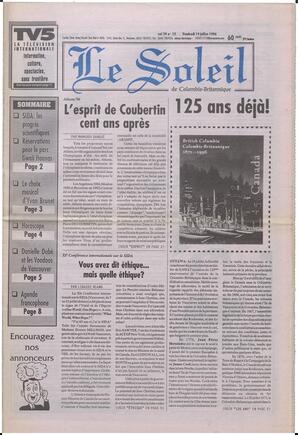 Le Soleil de Colombie-Britannique, July 19, 1996, page 1