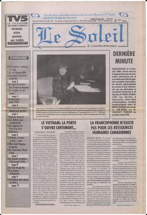 Le Soleil de Colombie-Britannique, January 19, 1996, page 1