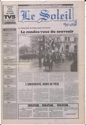 Le Soleil de Colombie-Britannique, November 17, 1995, page 1