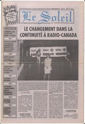Le Soleil de Colombie-Britannique, September 8, 1995, page 1