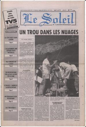 Le Soleil de Colombie-Britannique, August 11, 1995, page 1