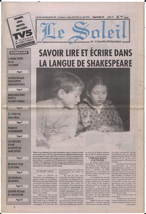 Le Soleil de Colombie-Britannique, July 28, 1995, page 1