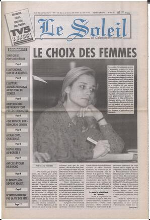 Le Soleil de Colombie-Britannique, July 21, 1995, page 1