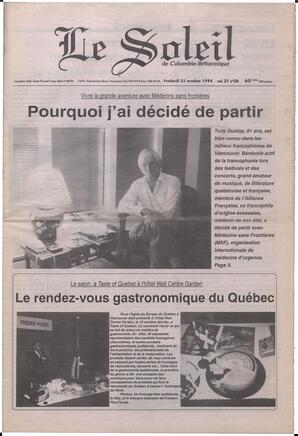 Le Soleil de Colombie-Britannique, October 21, 1994, page 1