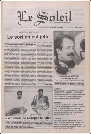 Le Soleil de Colombie-Britannique, April 8, 1994, page 1