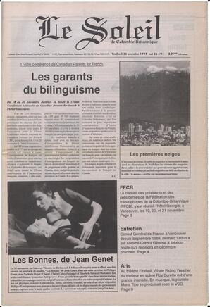 Le Soleil de Colombie-Britannique, November 26, 1993, page 1
