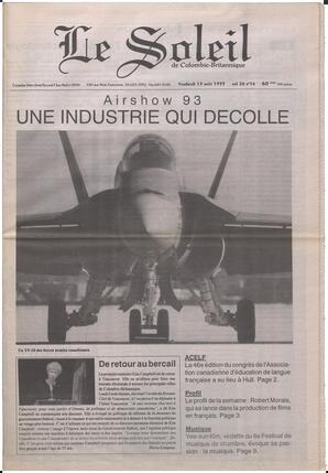 Le Soleil de Colombie-Britannique, August 13, 1993, page 1
