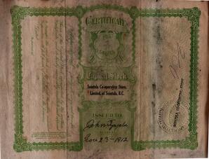 Reverse side of John Tynjala Certificate for Shares