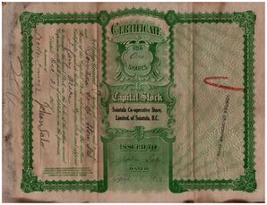 Reverse side of John Salo Certificate for Shares