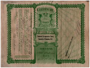 Reverse side of Alex Anderson Certificate for Shares