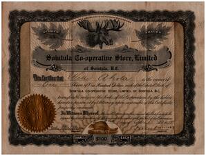 Front side of Willie Ahola Certificate for Shares