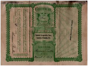 Reverse side of Herman Pouttu Certificate for Shares