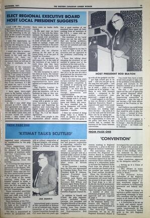  The Western Canadian Lumber Worker, Vol. XXXIX No. 10, Nov. 1971   , page 13