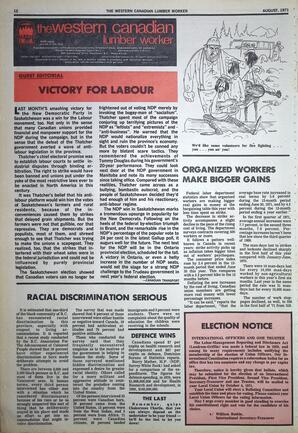   The Western Canadian Lumber Worker, Vol. XXXIX No. 7, Aug. 1971   , page 12