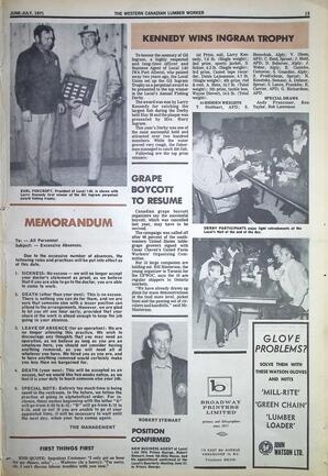   The Western Canadian Lumber Worker, Vol. XXXIX No. 6, Jun.-Jul. 1971   , page 13