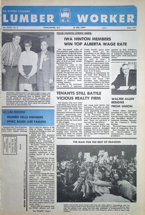   The Western Canadian Lumber Worker, Vol. XXXIX No. 5, May. 1971   , page 1