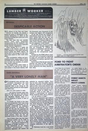   The Western Canadian Lumber Worker, Vol. XXXIX No. 4, Apr. 1971   , page 12