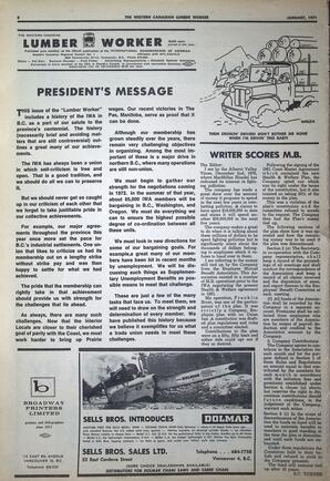   The Western Canadian Lumber Worker, Vol. XXXIX No. 1, Jan. 1971   , page 8