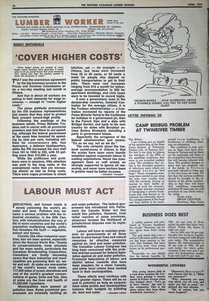   The Western Canadian Lumber Worker, Vol. XXXVIII No.4, Apr. 1970   , page 16