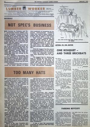   The Western Canadian Lumber Worker, Vol. XXXVIII No.2, Feb. 1970   , page 12