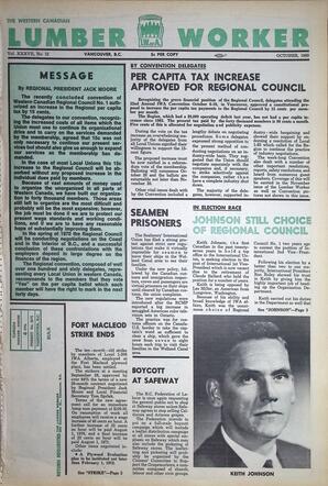  The Western Canadian Lumber Worker, Vol. XXXVII, No. 12, Oct. 1969   , page 1