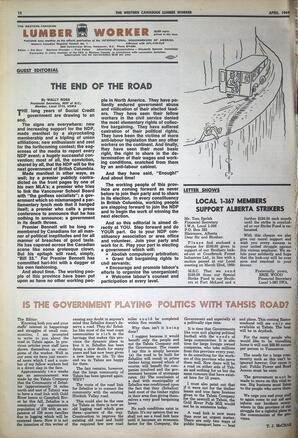   The Western Canadian Lumber Worker, Vol. XXXVII, No. 6, Apr. 1969   , page 12