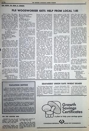   The Western Canadian Lumber Worker, Vol. XXXVI, No. 13, 1st Issue Jul. 1968   , page 7