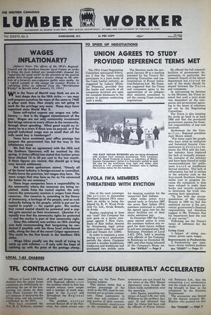   The Western Canadian Lumber Worker, Vol. XXXVI, No. 3, 1st Issue Feb. 1968   , page 1