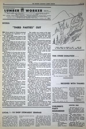   The Western Canadian Lumber Worker, Vol. XXXVI, No. 2, 2nd Issue Jan. 1968   , page 12