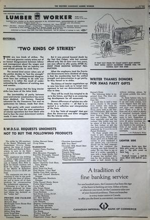   The Western Canadian Lumber Worker, Vol. XXXVI, No. 1, 1st Issue Jan. 1968   , page 12