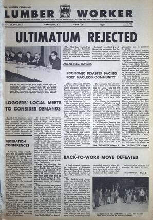   The Western Canadian Lumber Worker, Vol. XXXVI, No. 1, 1st Issue Jan. 1968   , page 1