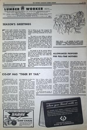   The Western Canadian Lumber Worker, Vol. XXXVI, No. 23, 1st Issue Dec. 1967   , page 12