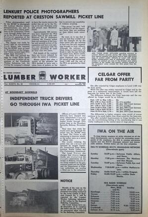   The Western Canadian Lumber Worker, Vol. XXXVI, No. 22, 2nd Issue Nov. 1967   , page 1