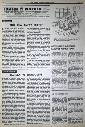   The Western Canadian Lumber Worker, Vol. XXXVI, No. 19, 1st Issue Oct. 1967   , page 12