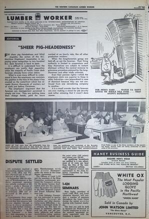   The Western Canadian Lumber Worker, Vol. XXXIII, No. 23, 2nd Issue Nov. 1966   , page 8