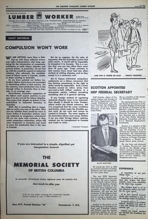   The Western Canadian Lumber Worker, Vol. XXXIII, No. 18, 1st Issue Sep. 1966   , page 12