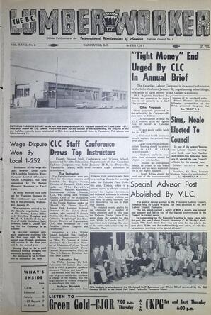   The B.C. Lumber Worker, Vol. XXVII, No. 3, 1st Issue Feb. 1960   , page 1