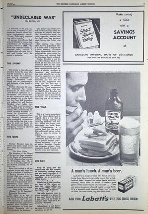   The Western Canadian Lumber Worker, Vol. XXXIII, No. 16, 1st Issue Aug. 1966   , page 9