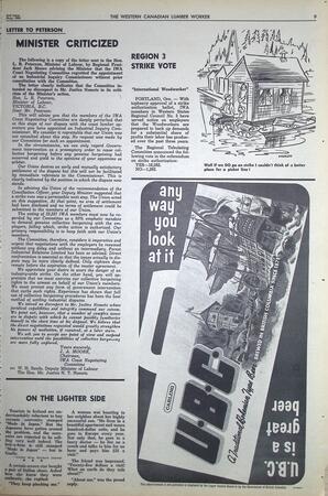   The Western Canadian Lumber Worker, Vol. XXXIII, No. 10, 2nd Issue May 1966   , page 9