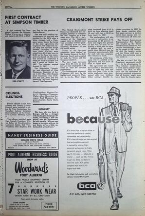   The Western Canadian Lumber Worker, Vol. XXXIII, No. 7, 1st Issue Apr. 1966   , page 7