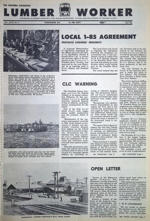   The Western Canadian Lumber Worker, Vol. XXXIII, No. 3, 1st Issue Feb. 1966   , page 1